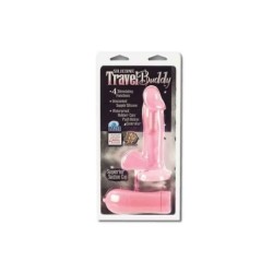 SILIKON TRAVEL BUDDY, COCK MIT SAUGFUSS, VIBRO, PINK, 12, 7CM