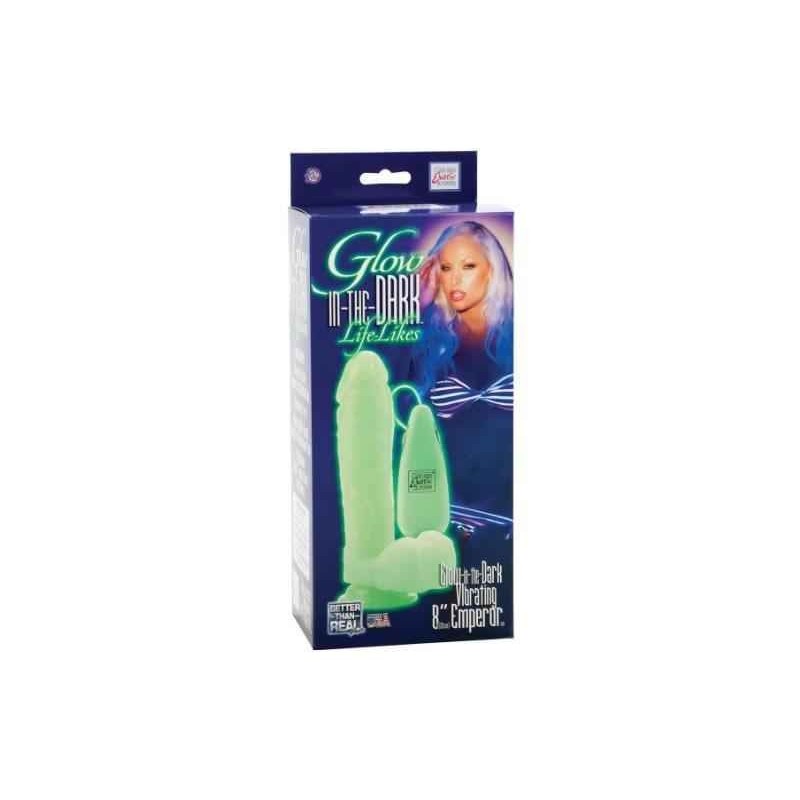 GLOW-IN-THE-DARK EMPEROR 8ZOLL COCK, VIBRO, MIT SAUGFUSS, 20CM