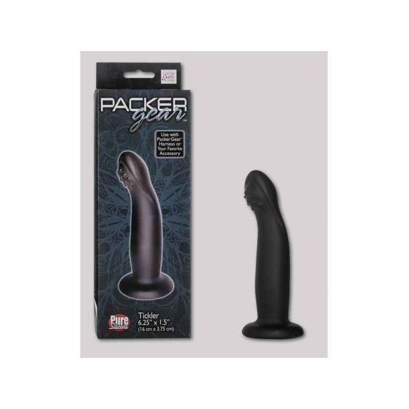 PACKER GEAR TICKLER DONG, MIT SAUGFUSS, SILIKON, SCHWARZ, 16CM