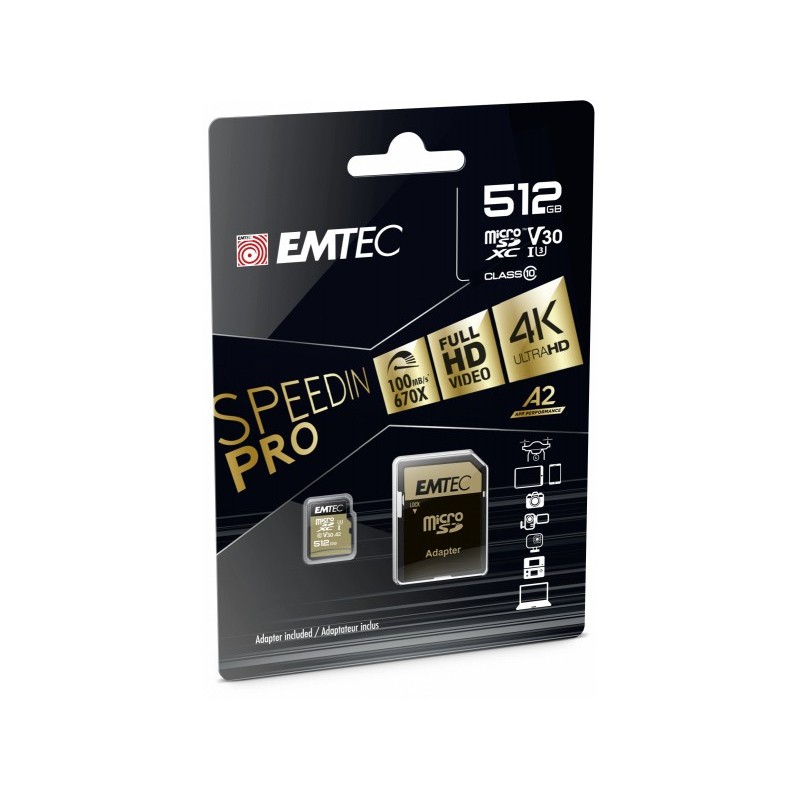 Emtec MicroSDXC 512GB SpeedIN PRO CL10 100MB/s FullHD 4K UltraHD