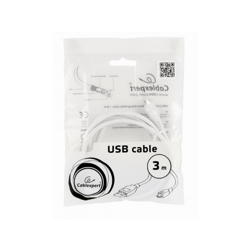 Cavo micro USB CableXpert 3m CCP-mUSB2-AMBM-W-10