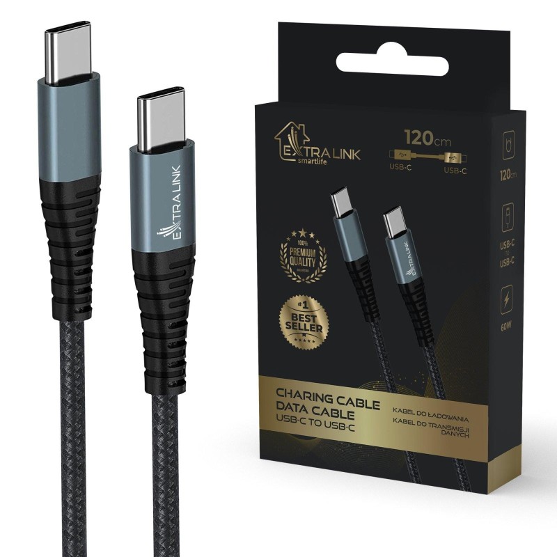 EXTRALINK SMART LIFE CABLE 60W, USB-C to USB-C 120CM, PVC, 5V 2.4A/3A