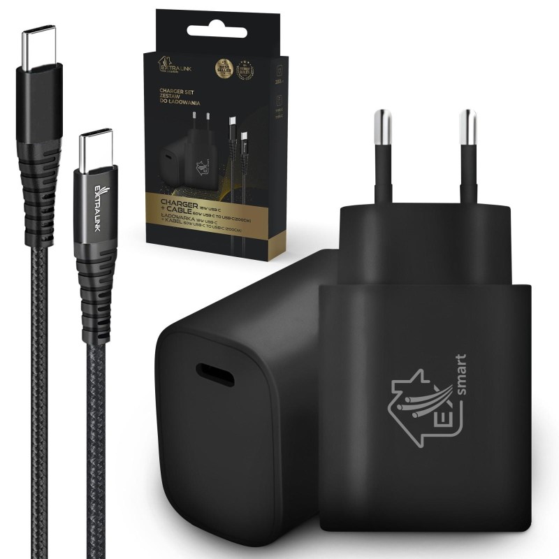 Extralink Smart Life | Set di cavi USB Type-C a Type-C 200 cm Nero + 