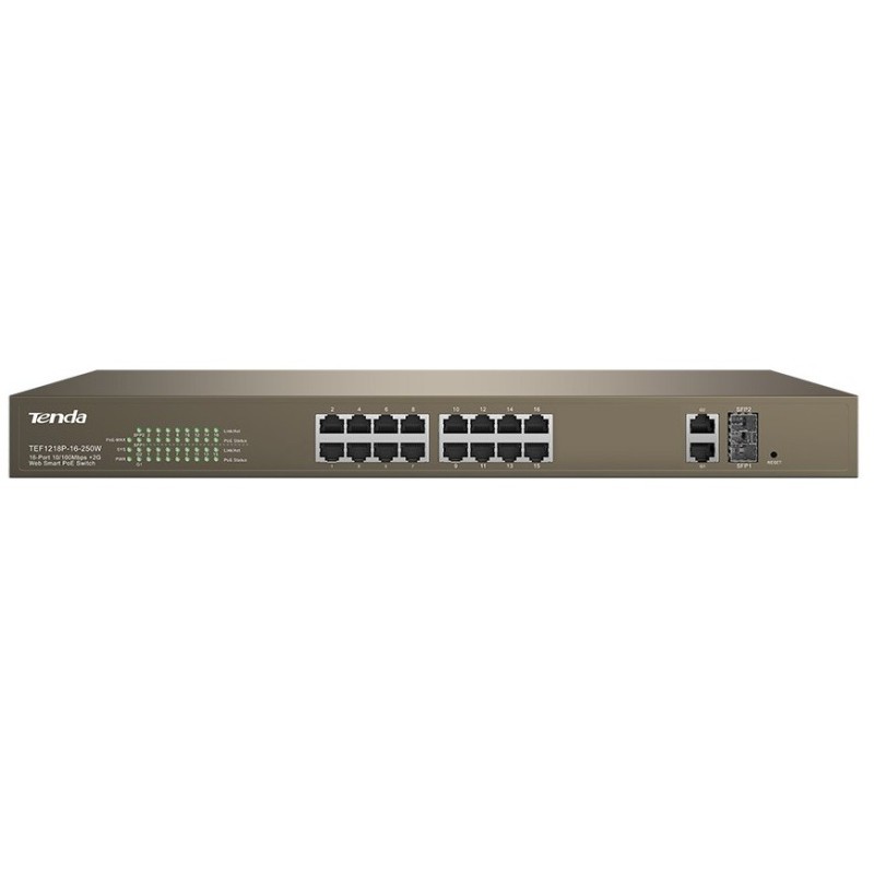 Switch PoE Web Smart 16 Porte 10/100+2Gb+2SFP Tenda TEF1218P