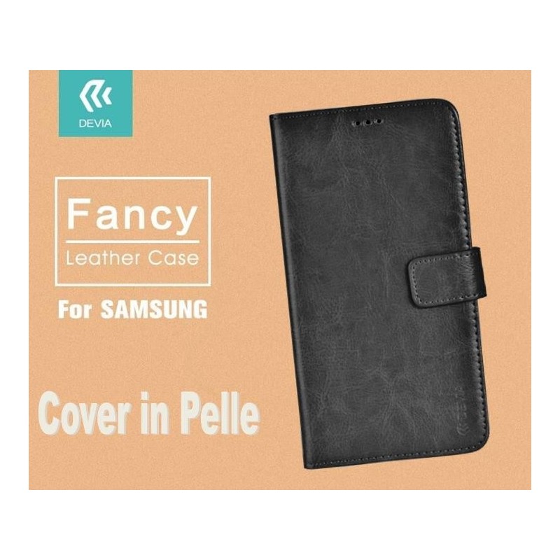 Cover a Libro in Vera Pelle Nera Fancy per Samsung Galaxy S7