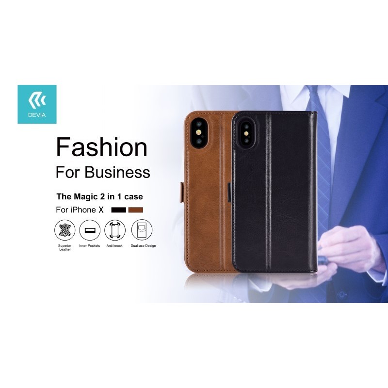 Cover in Pelle con Porta Documenti Magic per iPhone X Nera