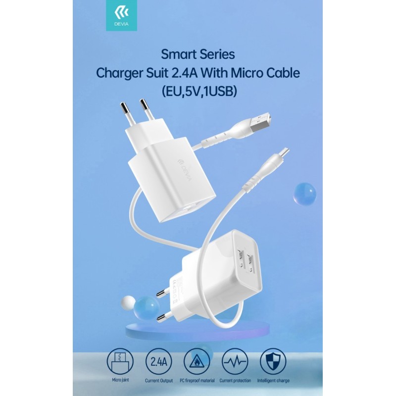 Suit Carica Batteria 2,4A e Cavo M-usb Android 1 Mt Bianco