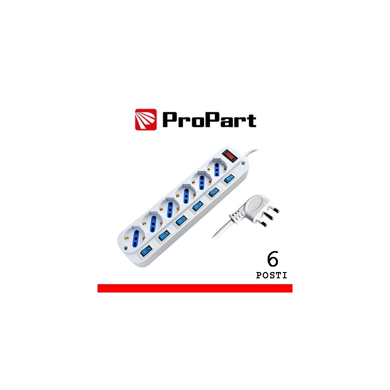 Multipresa 6pos bipasso/schuko spina16A +interr multipli