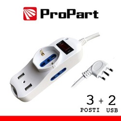 Multipresa 3pos bipasso + bipasso/schuko + USB spina16A +int