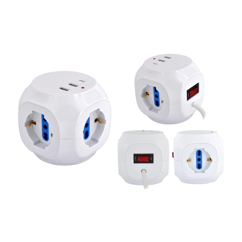 Multipresa Cubo da tavolo 3pos bip/schuko + 3USB + TypeC