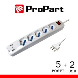 Multipresa 5pos bipasso/schuko + USB spina16A +interr