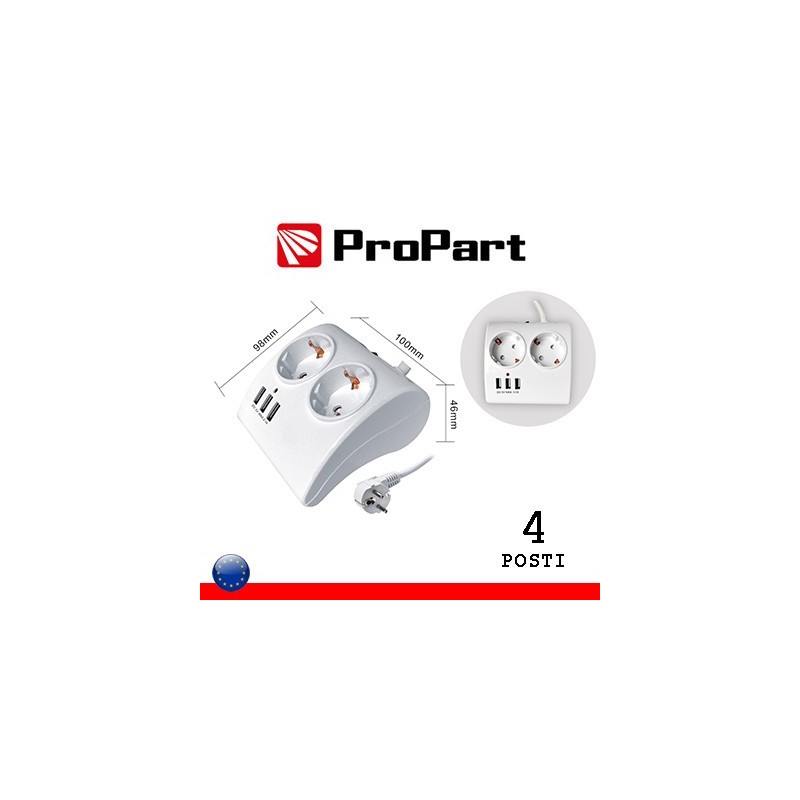 Multipresa da tavolo 2pos Schuko + 3 USB spina Schuko +inter