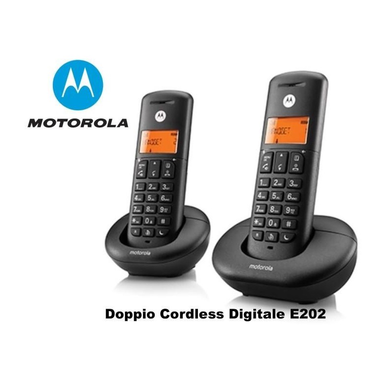 TELEFONO CORDLESS DOPPIO E202 MOTOROLA NERO