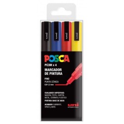 Uni Posca Marcatore per pittura a base d&#039;acqua - PC-3M/4C ESTUCHE BAS