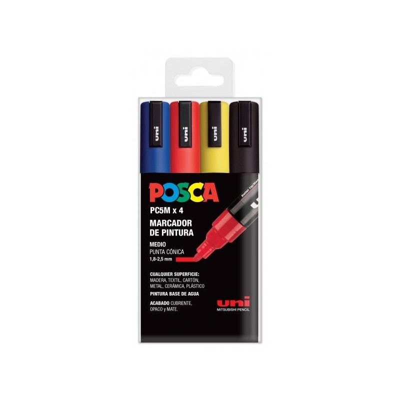 Uni Posca - Set di 4 marcatori per pittura a base d&#039;acqua - PC-5M/4C 