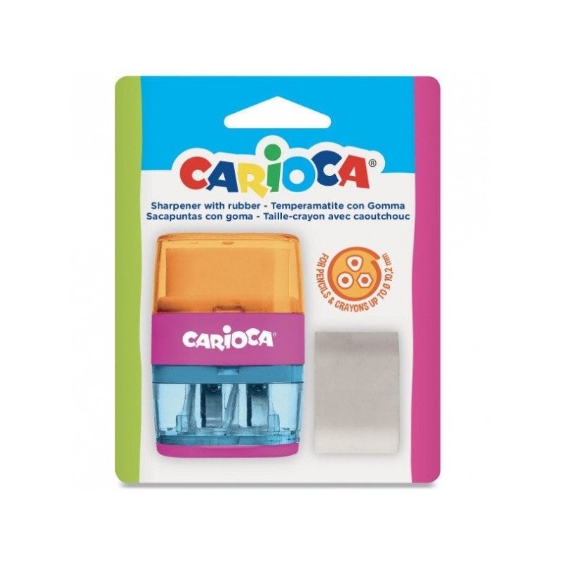 CARIOCA Temperamatite con 2 Fori + Gomma - Colori Assortiti Caratteri