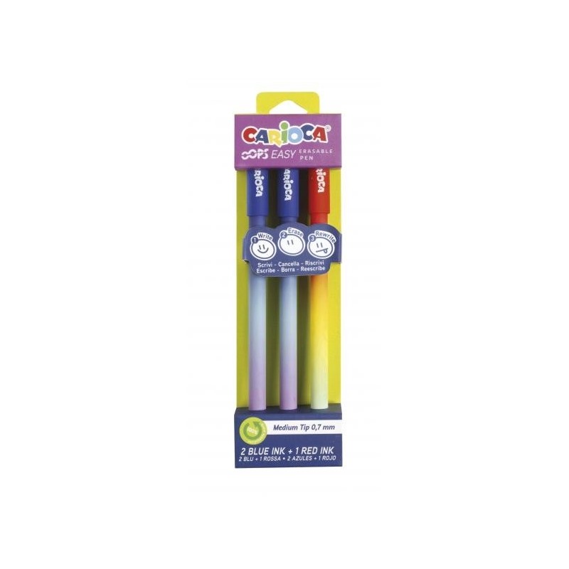 Carioca Oops Easy Pack da 3 Penne Cancellabili - Inchiostro Termosens