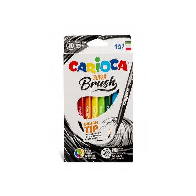 Carioca Super Brush Pack da 10 Pennarello - Punta Pennello Morbida e 