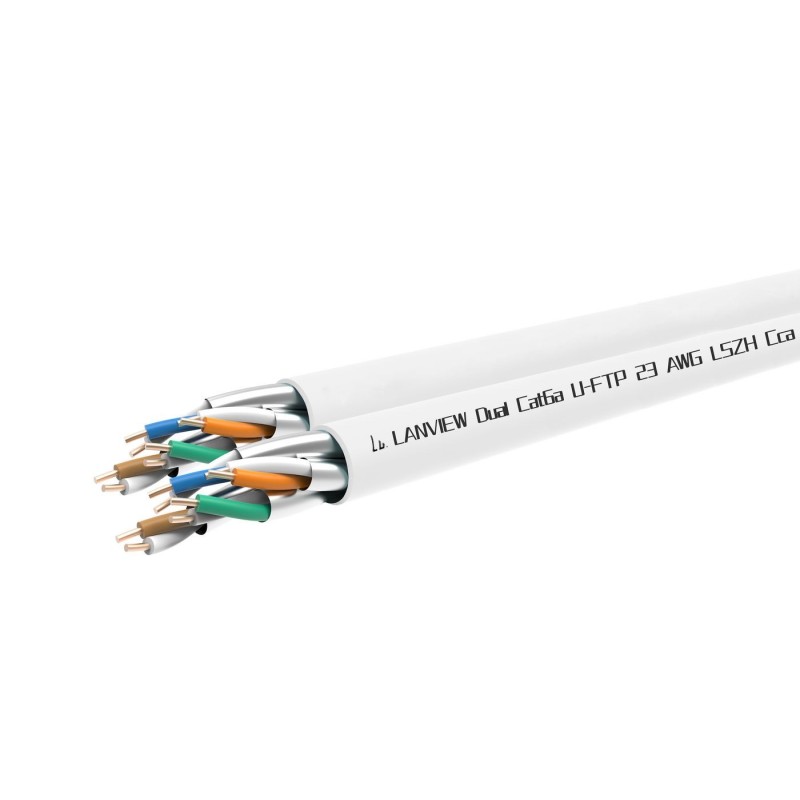 Cavo di rete doppio Cat6a U-FTP 4x2xAWG23 LSZH bianco