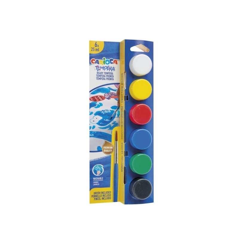 Set di 6 barattoli di tempera da 25 ml - Pennello incluso