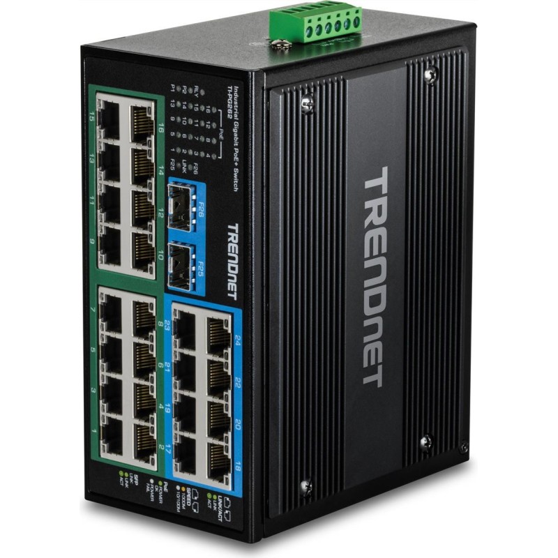 26-Port Hardened Industrial Gigabit PoE+ DIN-Rail Switch