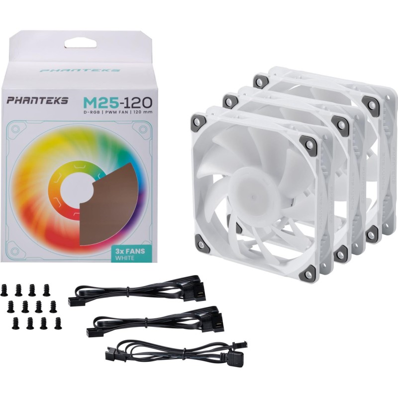 Phanteks M25 120mm D-RGB PWM Chassis Fan Triple Pack - White