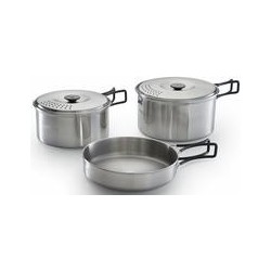 Set pentole kit campeggio 5 pezzi acciaio inox 2 pentole + 2 coperchi