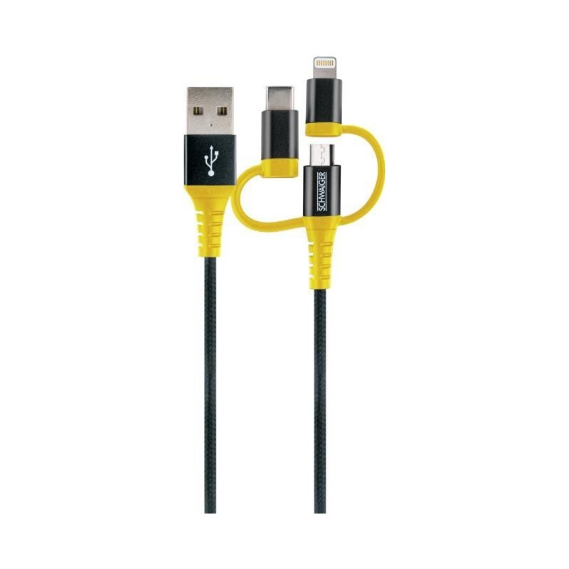 Cavo di ricarica USB 2.0 A 3 in 1 1,2 m nero/giallo