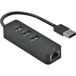 Helos HUB, USB-A 3.2 St. /3x USB-A 3.2+RJ45 Gigabit Ethernet, schwarz