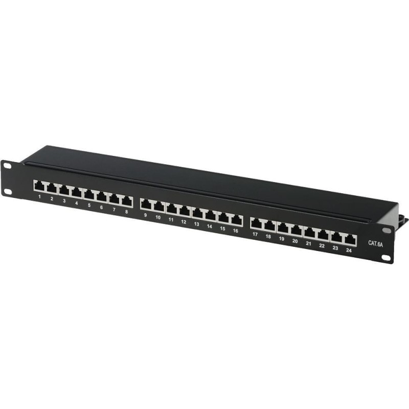 Helos Patchfeld Cat 6A 19&quot; 1HE 24 Port schwarz