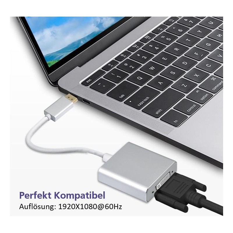 Helos Adapterkabel, DisplayPort Stecker/DVI Buchse, PREMIUM, silber