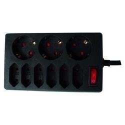 REV Socket line 9-fold 1,4 m with switch black