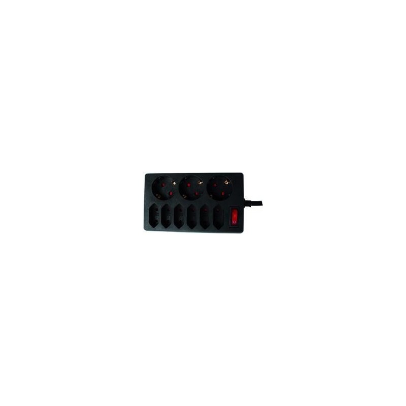 REV Socket line 9-fold 1,4 m with switch black