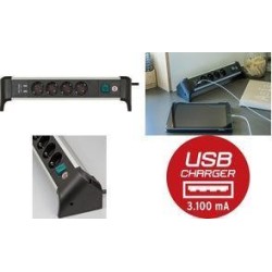 Brennenstuhl Alu-Office-Line Steckdosenleiste 4-fach 1,8m mit 2 x USB