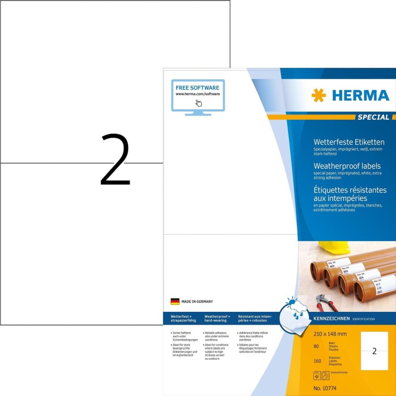 HERMA Wetterfeste Etiketten 10774 210,0 x 148,0 mm wei&Atilde;