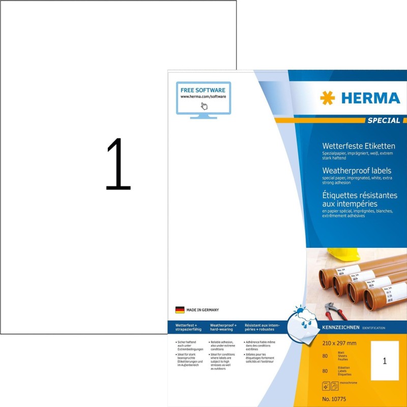 HERMA Wetterfeste Etiketten 10775 210,0 x 297,0 mm wei&Atilde;