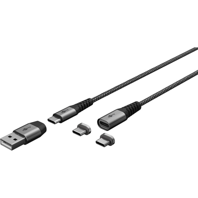 DAT USB-C/C v2.0 1,0 m magnete tessile sw/si PL, 1 m, nero, grigio