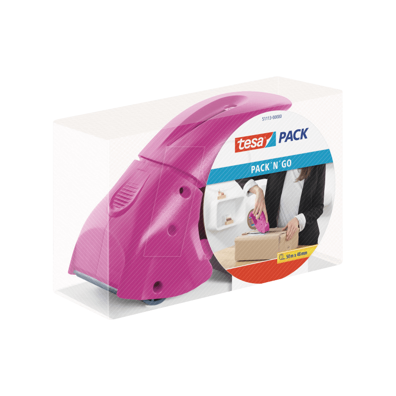 Tesapack Pack&#039; n&#039; Go Pakketape Pink dispenser