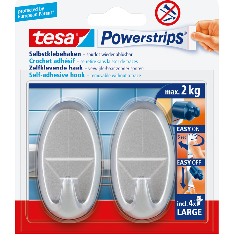 tesa Powerstrips Haken Large Oval matt-chrom