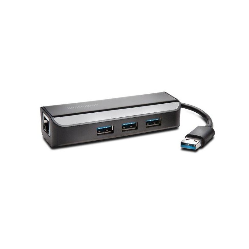 Kensington UA3000E Adattatore Ethernet e hub a 3 porte USB 3.0 - Nero