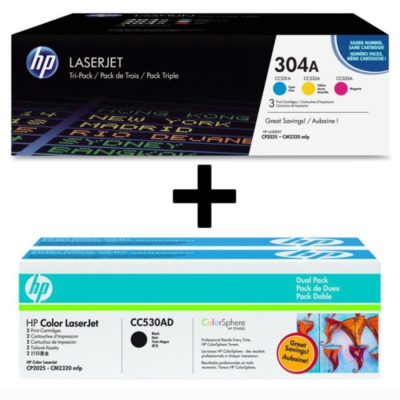 HP HP Original 304A Toner 5 Set-Black (2), Cyan, Magenta, Yellow (Tri