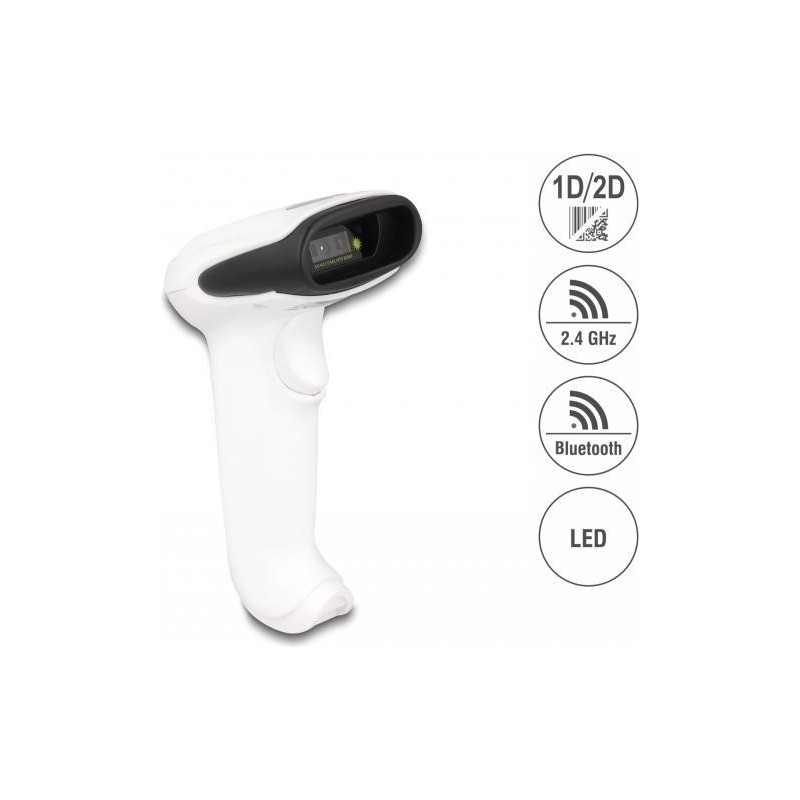 Delock Barcode Scanner 1D e 2D per 24 GHz Bluetooth o USB - bianco