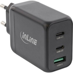 InLine USB PD Netzteil, GaN Ladeger&Atilde;&curren;t, 3-Port Dual USB-C + USB-A, 