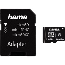 Hama 32GB MicroSDHC Card with SD Adapter, Class 10 UHS-I, Up to 80MB/s