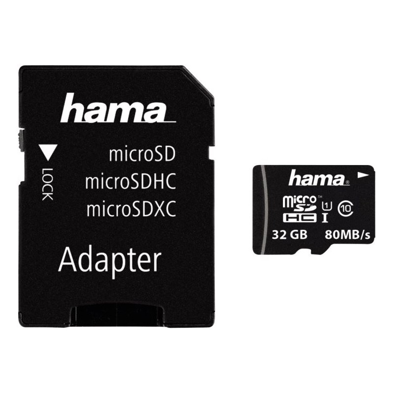 Hama 32GB MicroSDHC Card with SD Adapter, Class 10 UHS-I, Up to 80MB/s