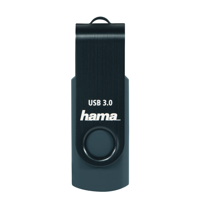 Hama Rotate 128GB USB 3.0 Memory Pen, Rotating Cap, Keyring, Petrol B