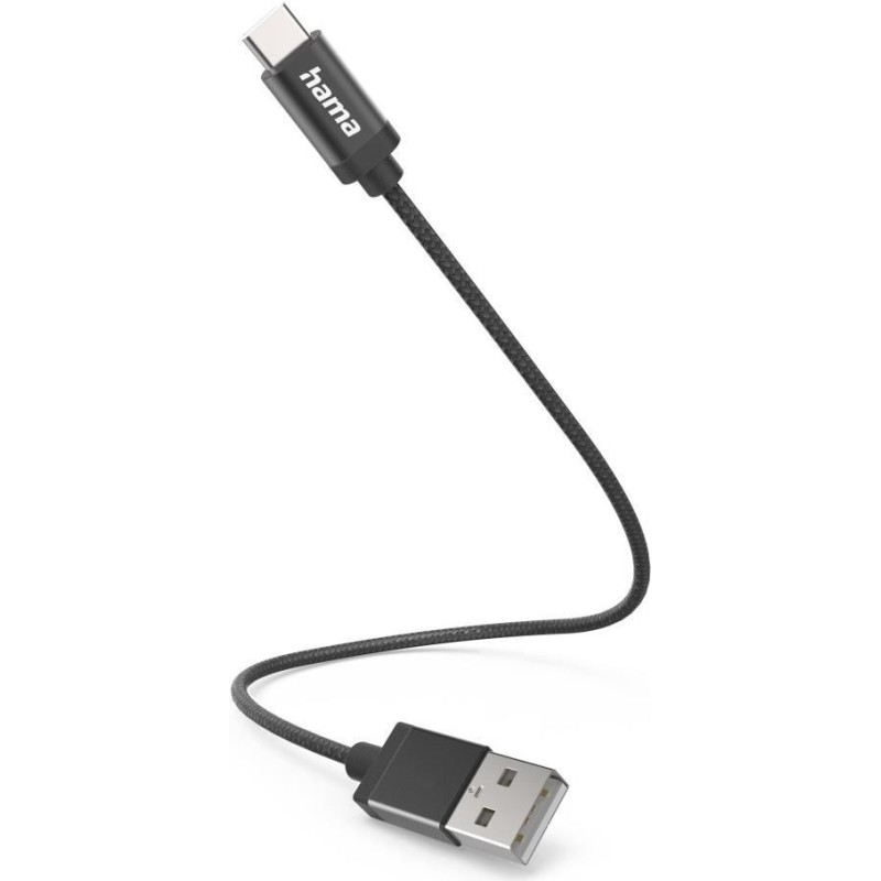 Hama USB-A to USB-C Quick Charging Cable, USB 2.0, Nylon Sheath, 0.2 