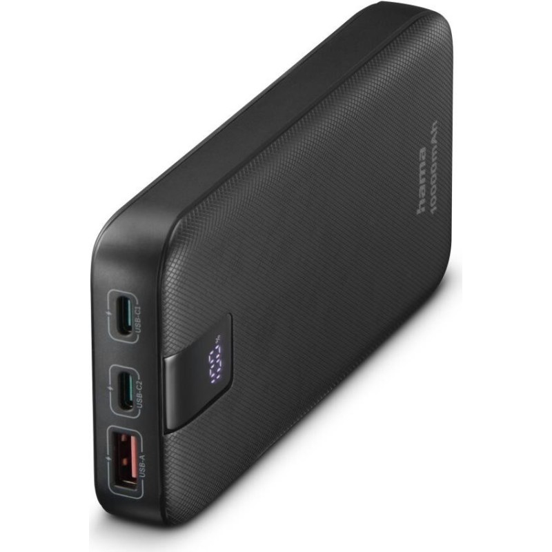 Hama PD 10 10000mAh Fast Charge Powerbank, USB-A, 2x USB-C, LED Capac