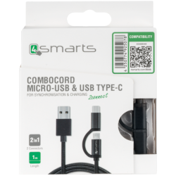 4smarts Micro-USB + USB-C Kabel ComboCord 1m textil schwarz