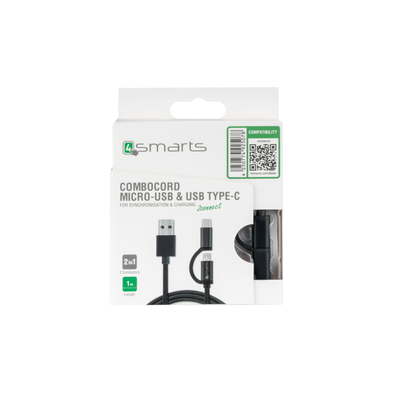 4smarts Micro-USB + USB-C Kabel ComboCord 1m textil schwarz